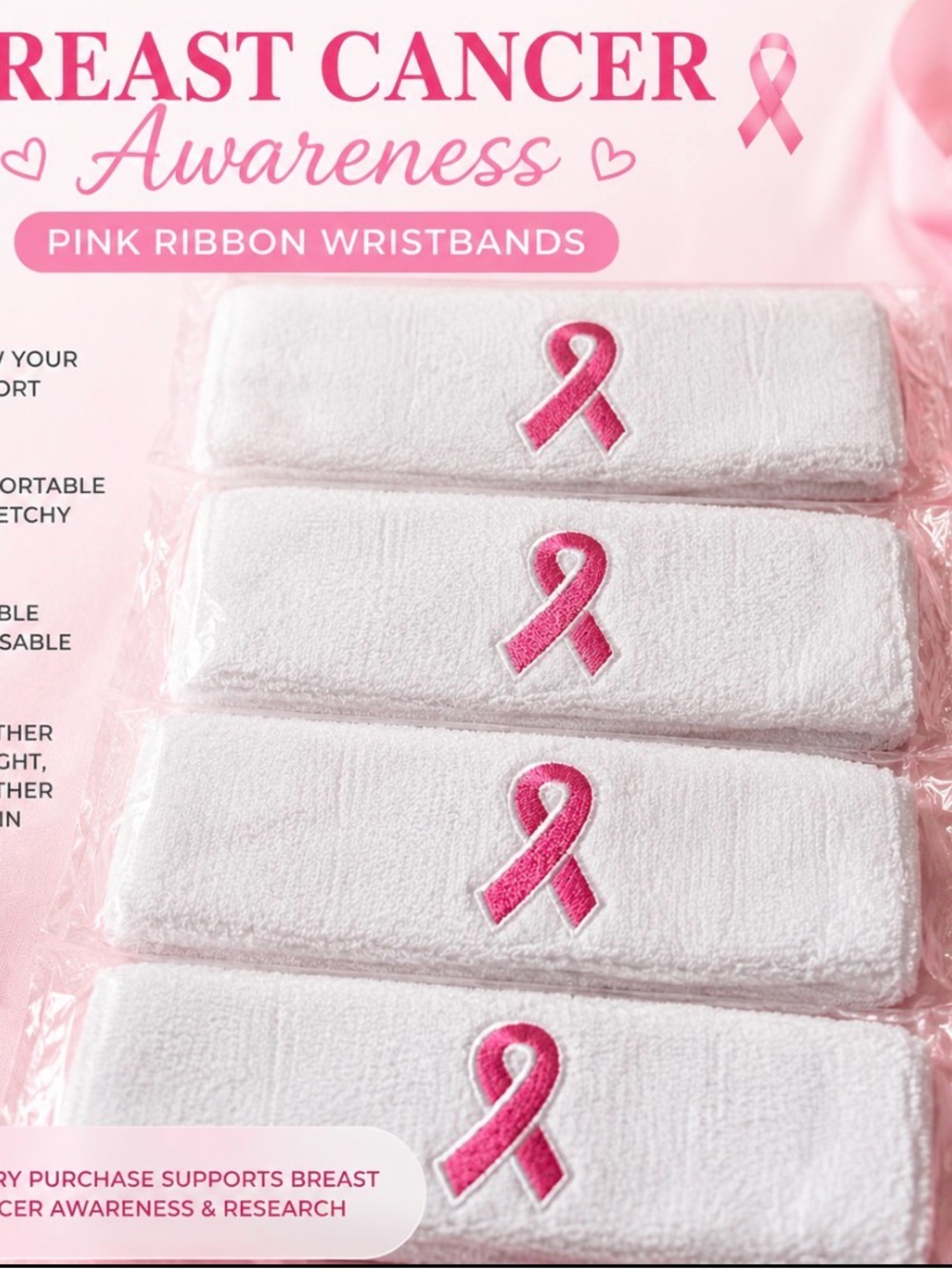Pink Ribbon White Headband